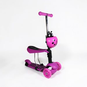 Trotineta 2 in 1 pentru copii , pliabila, cu scaunel, cosulet buburuza si roti luminoase  SD-136